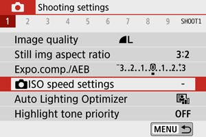 Setting ISO Speed Settings for Still Photos on the EOS M50 Mark II.