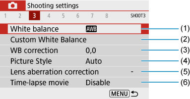 EOS R100: Tab Menus: Movie Recording
