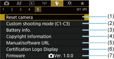EOS R6: Tab Menus: Set-up