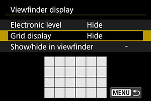 Configuring the information that can be displayed in the viewfinder.