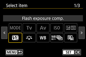 Setting custom quick control settings on the EOS 1Dx Mark III.