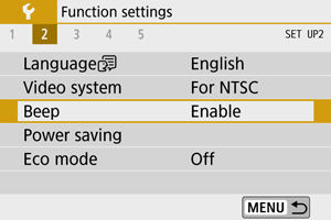 Enabling and disabling Beeps on the EOS M50 Mark II.