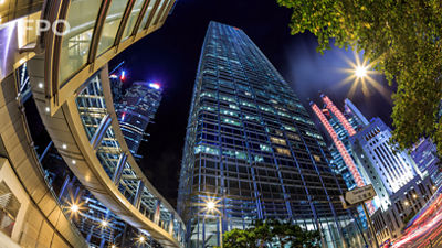 looking up at a skyscraper
