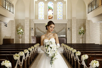 portrait of a bride in a church