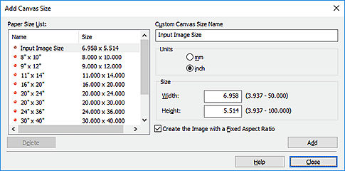 Layout Plug-In for Professional Print & Layout: Add Canvas Size Dialog ...