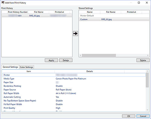Professional Print & Layout - Add from Print History Window (Windows)
