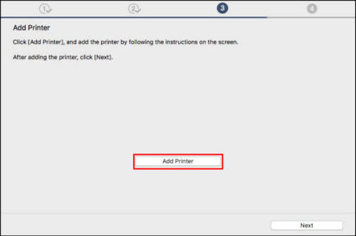 Add Printer screen: click Add Printer (outlined in red)