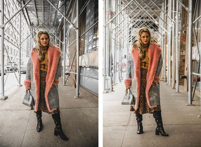 Blonde model standing on NYC sidewalk