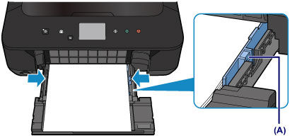 Slide the right paper guide (A) to align the paper guides with the stack