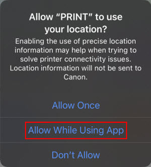 Allow While Using App outlined in red