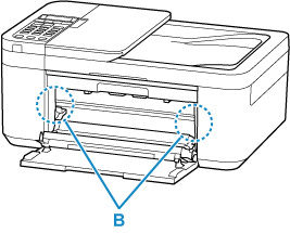 Check for paper in the empty spaces (B) in the printer