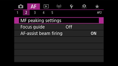 MF Peaking Settings Menu