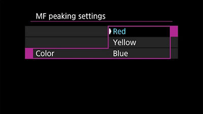 MF Peaking Settings - Color Menu