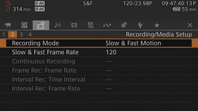 Recording / Media Setup Menu