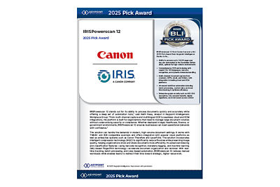 BLI 2025 IRISPowerscan Version 12 Pick Award Article cover