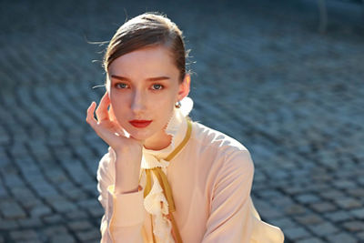 Model Posing in a Pink Suit