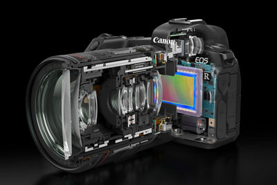 Mirrorless Camera and Lens - 3 Quarter X-ray View
