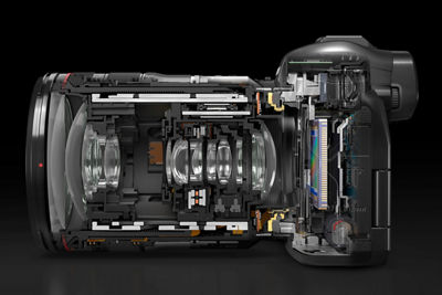 Mirrorless Camera and Lens - Left X-ray View