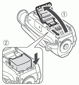 Attaching and charging the battery pack FS10, FS11 and FS100 camcorders