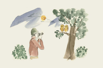 Drawing of a Person Taking a Picture of Birds