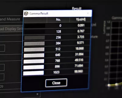 calibration gamma result screen