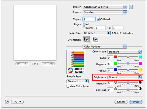 Set the Ink Intensity (Mac OS X) MX410