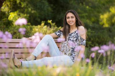 Girl posing on bench
