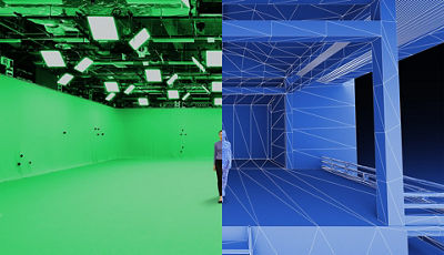 Person Standing in a Green and Blue Room