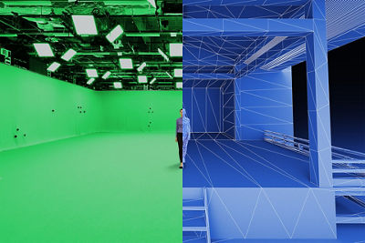 Person Standing in Green and Blue Room