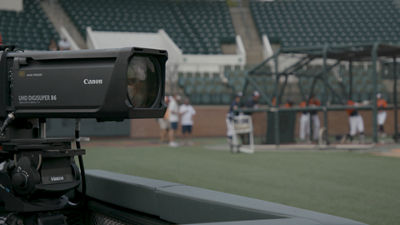 broadcast camera in a university football field