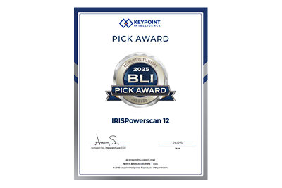 BLI 2025 IRISPowerscan Version 12 Pick Award Certificate cover