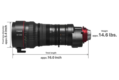 CINE-SERVO 40-1200mm T5.0-10.8 PL - Side View with Dimensions