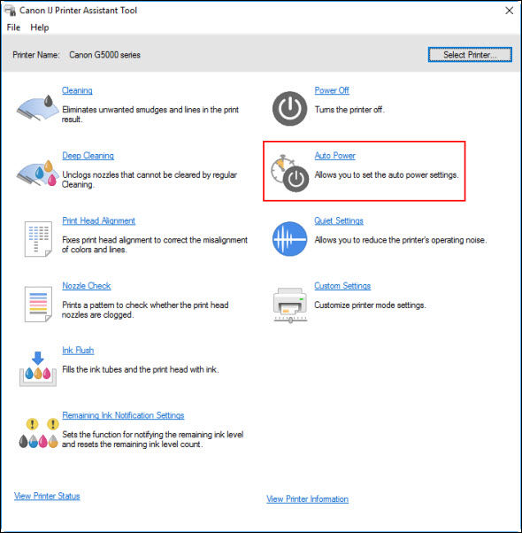 Managing the Printer Power on a Windows PC - G5020