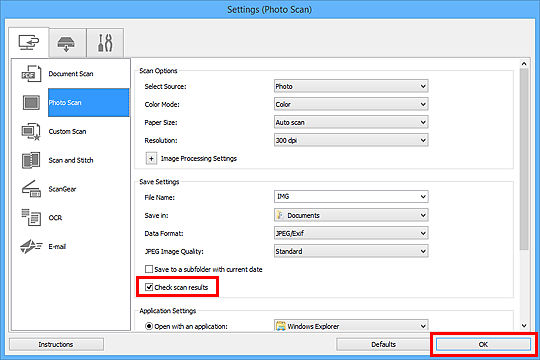 IJ Scan Utility (Windows) - Saving After Checking Scan Results
