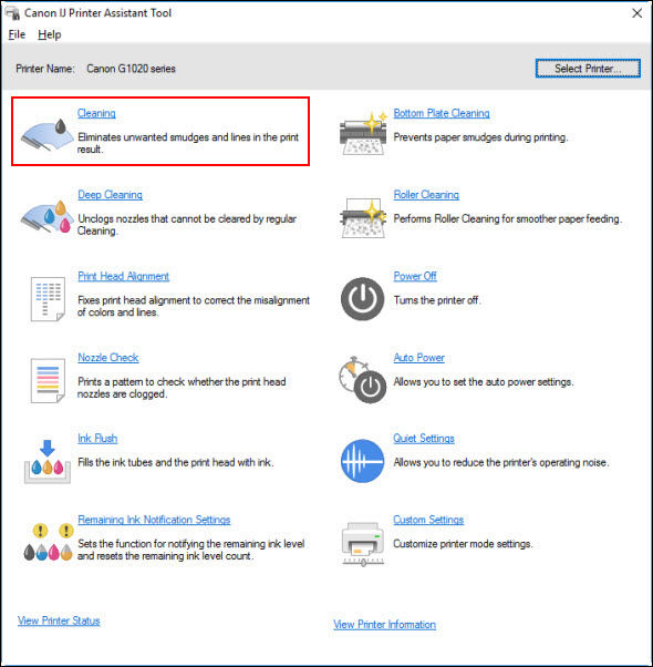 Cleaning the Print Head from a Windows PC - G7020