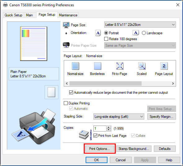How Do I Print with the Black / Color Ink Only? - TS6320 (Windows)
