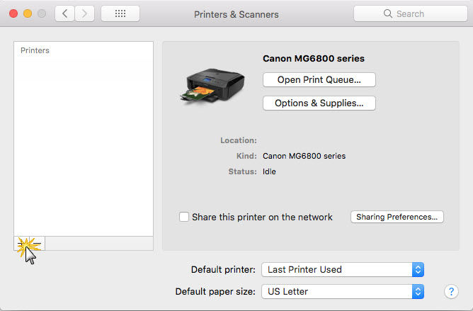 Figure shows clicking on printer list to re-add the printer