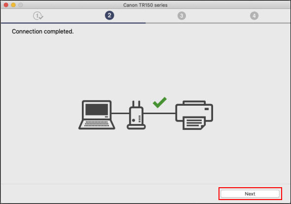 Click Next (outlined in red) on the Connection completed screen
