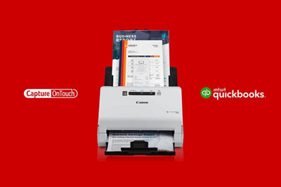 Canon Scanner on a Red Background