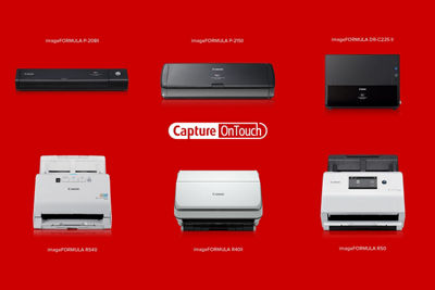 Multiple Canon Scanners with a Red Background