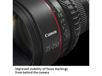 Close‑up lens view showing improved visibility of focus markings