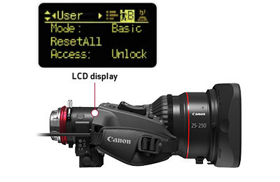 Lens LCD display showing user settings and access status