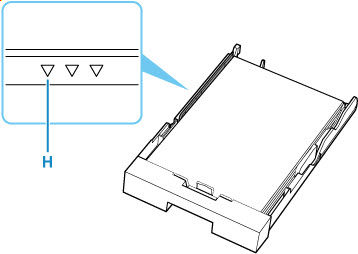 Do not load sheets of paper higher than the load limit mark (H)