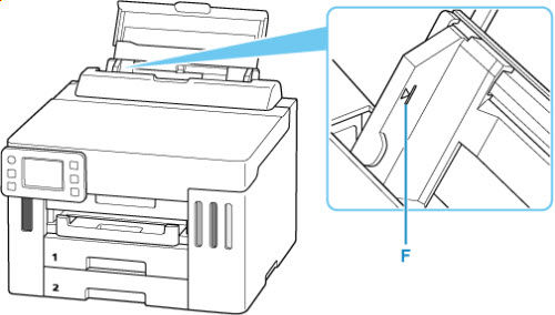 Don't load sheets of paper higher than the load limit mark (F)