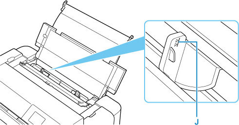 Don't load sheets of paper higher than the load limit mark (J)