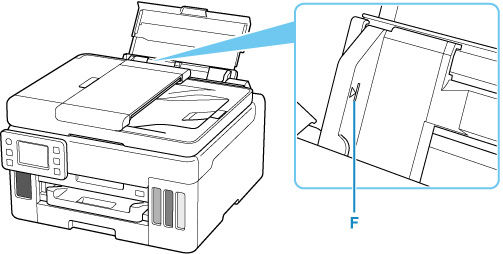 Don't load sheets of paper higher than the load limit mark (F)