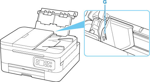 Don't load sheets of paper higher than the load limit mark (G)