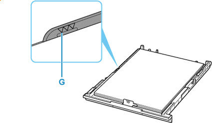 Keep the paper stack height below the tabs (H) of the paper guides