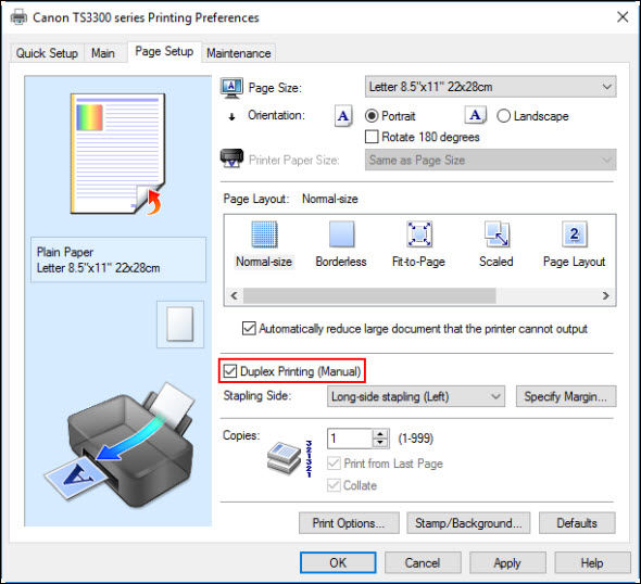 Print on Both Sides of the Paper (Duplex Printing) (Windows) - TS3320 ...