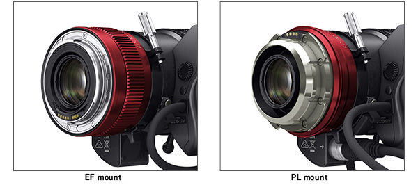 Lens mount comparison showing EF mount and PL mount options